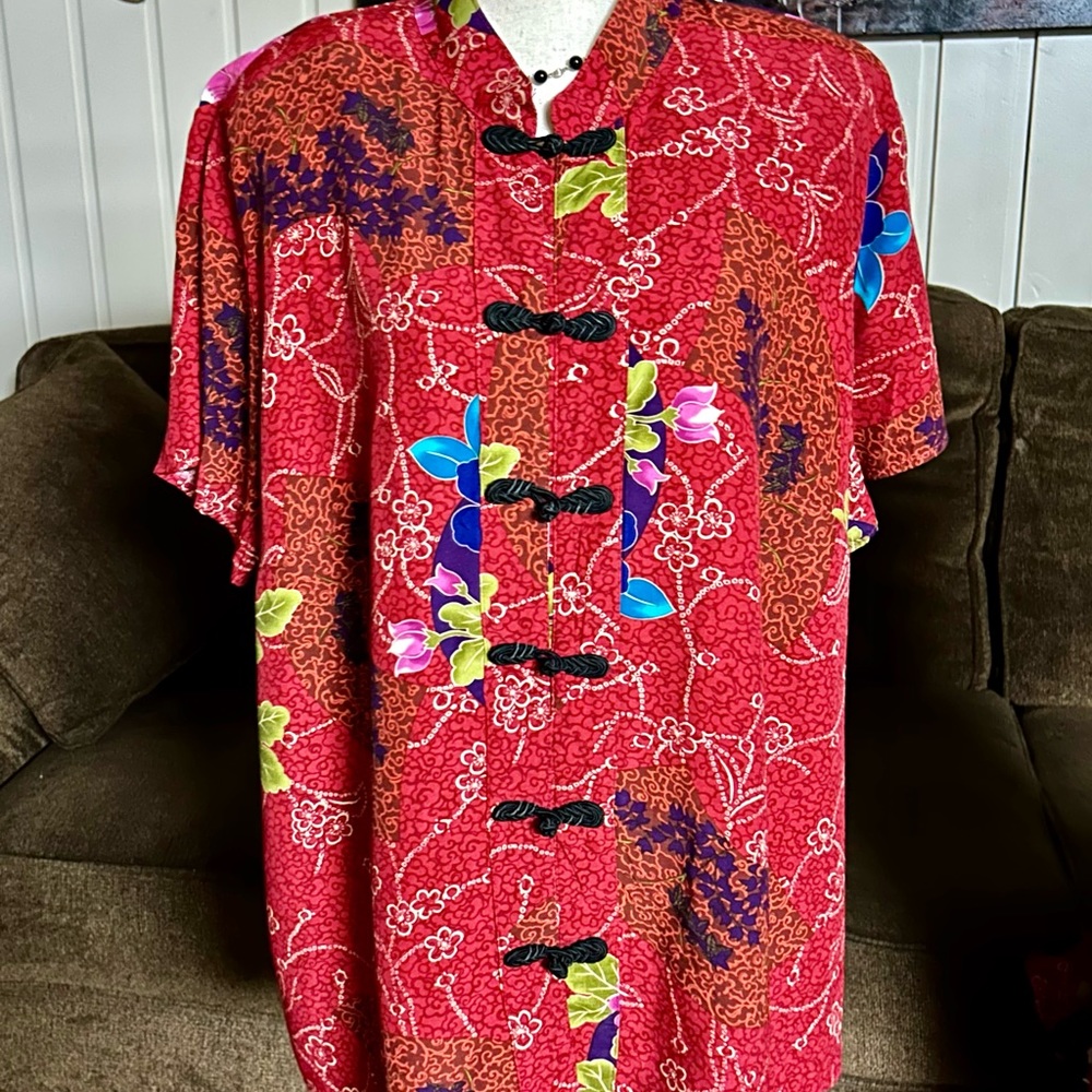 Clio II • Vintage • 1980’s • Size 1X • 2 Pieces • Red • Asian • Floral • Dress - Picture 5 of 14